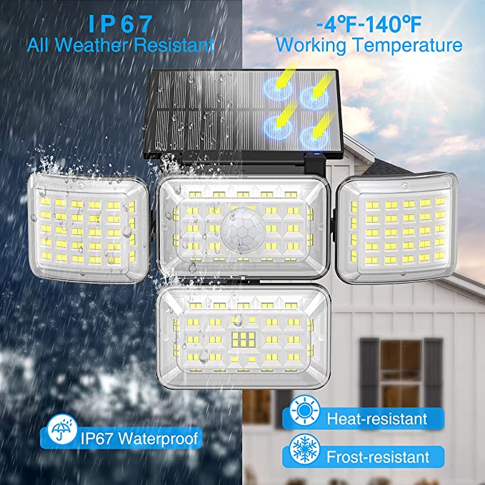 Solar Lights Outdoor, 250 LED 2500LM Security Motion Sensor Flood Light with 4 Adjustable Heads,...