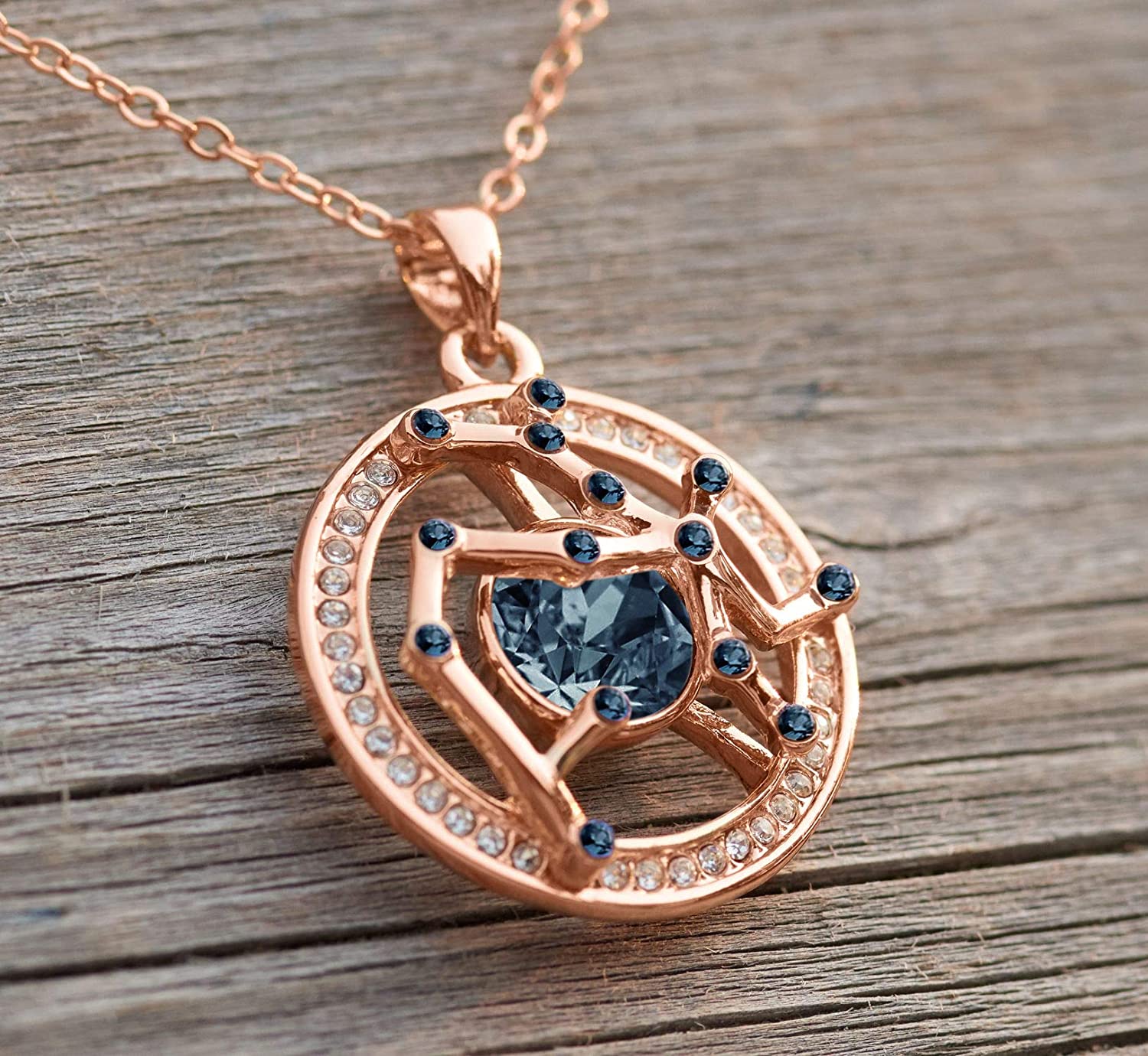 "Superstar Zodiac Constellation Pendant Necklace Made with Premium Crystal Horoscope Jewelry, Gold or Rose Gold Plated, 18"+ 2"