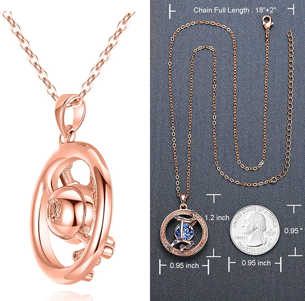 "Superstar Zodiac Constellation Pendant Necklace Made with Premium Crystal Horoscope Jewelry, Gold or Rose Gold Plated, 18"+ 2"