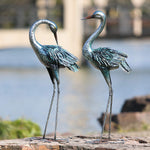 Kicust Garden Crane Statue for Outdoor, Blue Heron Decoy Garden Sculptures and Statues, Metal Bird Yard Art for Lawn Patio Decor, Set of 2