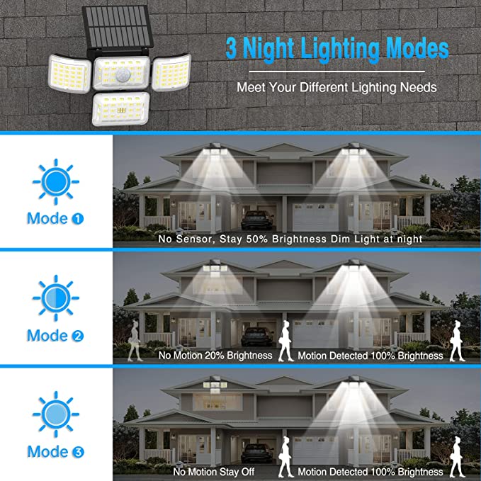 Solar Lights Outdoor, 250 LED 2500LM Security Motion Sensor Flood Light with 4 Adjustable Heads,...