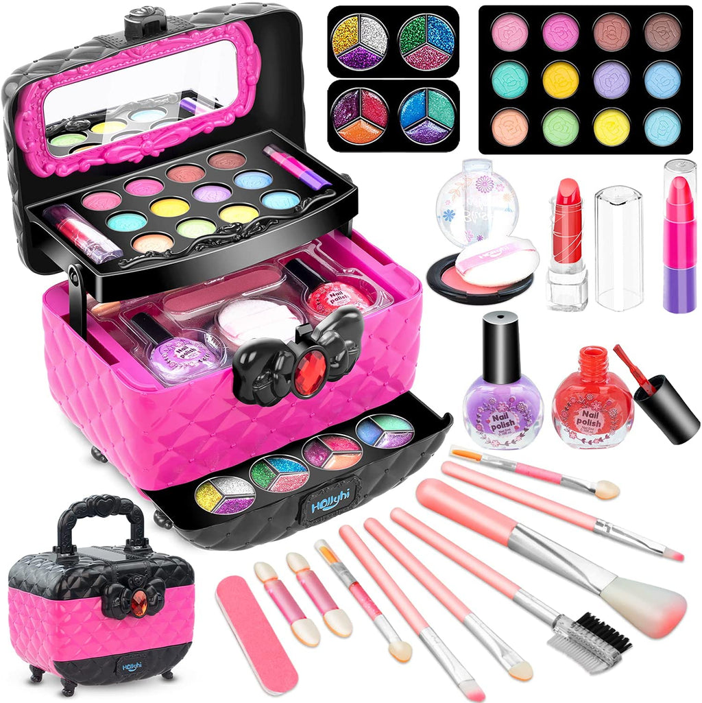 Hollyhi 41 Pcs Kids Makeup Toy Kit for Girls, Washable Makeup Set Toy with Real Cosmetic Case for Little Girl, Pretend Play Makeup Beauty Set Birthday