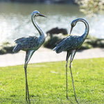 Kicust Garden Crane Statue for Outdoor, Blue Heron Decoy Garden Sculptures and Statues, Metal Bird Yard Art for Lawn Patio Decor, Set of 2