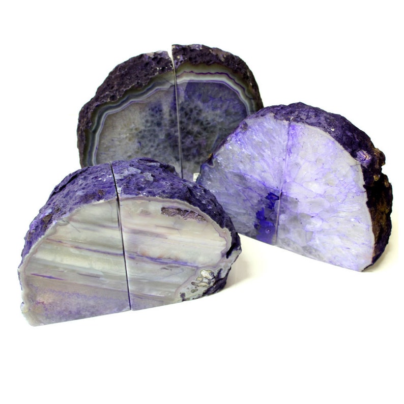 Purple Agate Bookend Pair - 6 to 9 lb - Geode Bookend - Home Decor