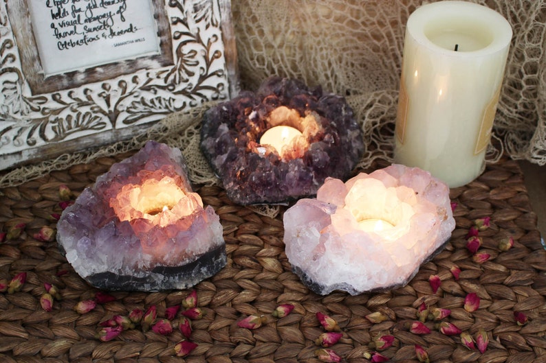 Large Amethyst Cluster Candle Holder - B Grade - Crystal Decor - Metaphysical - Chakra Crystals (RK1200B3)