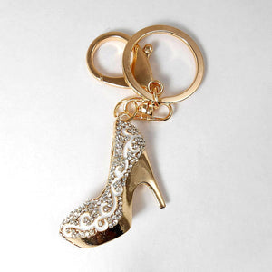 Crystal High Heel Shoe Keychain Purse Charm, White Handbag & Backpack Charm, Rhinestone Car Accessories For Women, Bling Car Decor Accessory