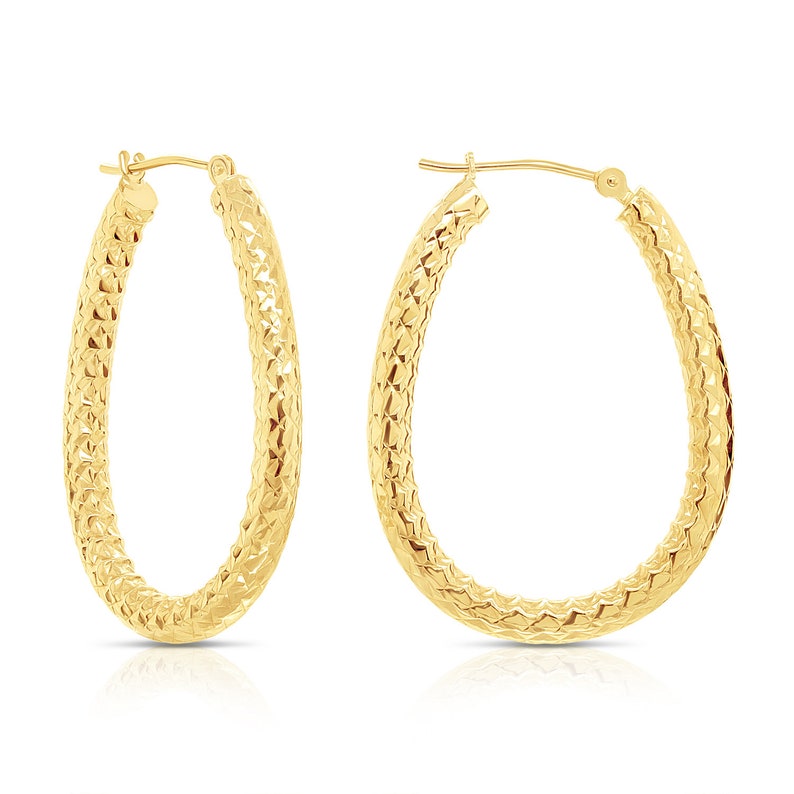 Large Oval Hoop Earrings in 14k Yellow Gold, Alligator Inspired Textured Hoops, The Alligator Collection 30mm