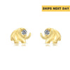 10k Yellow Gold Tiny Cute Elephant Stud Earrings with Simulated Diamond and Secure Screw-Backs