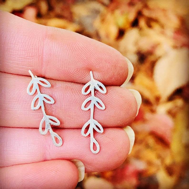 Silver Stud Earrings . Nature Jewelry . Open Leaf Earrings . Earrings . Ear climber