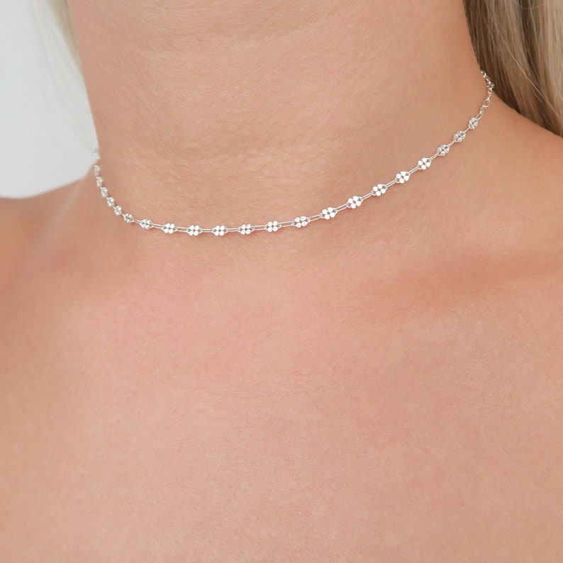 Sterling Silver Chain Choker Necklace Woman Gift