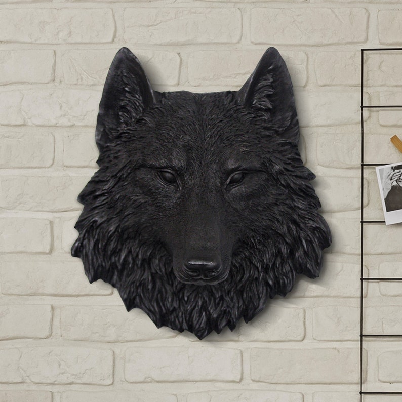 The Mini Sierra in Black - Wolf Faux Taxidermy Fauxidermy Fake Animal Head Mount - Decorative Ceramic Plastic Resin Wall Decor Mounted Art