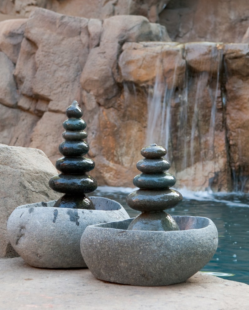 Natural Rock Cairn Water Fountain - 5 Stones/ 7 Stones Rock Water fountain River Stone Cairn