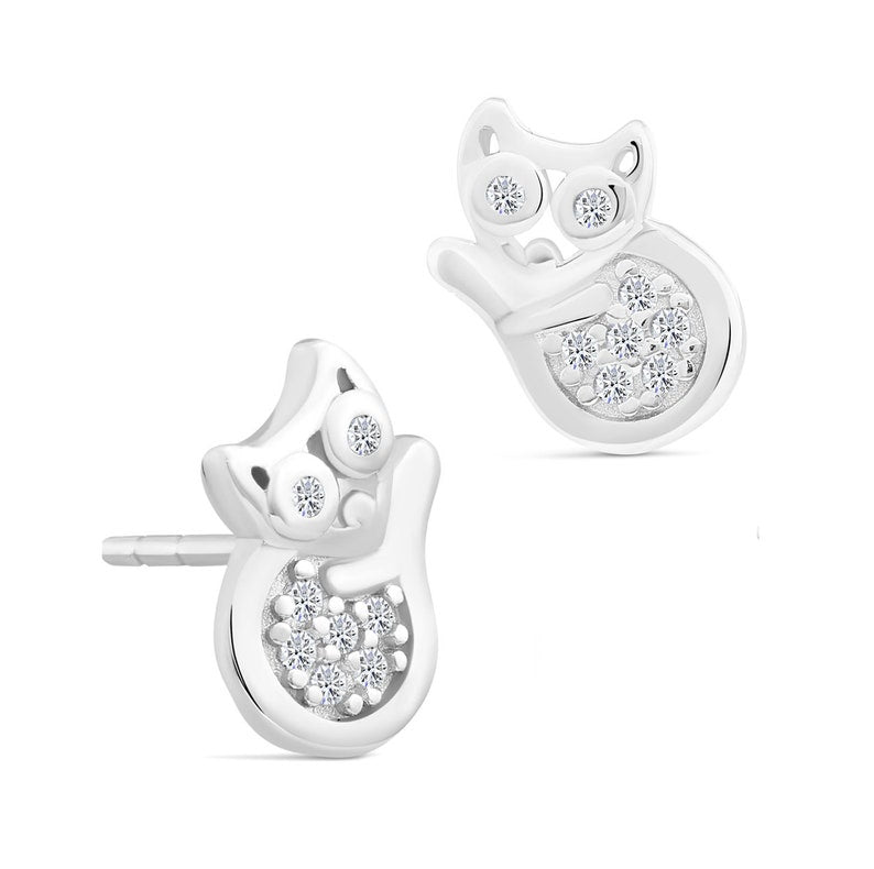 Cat Stud Earrings in Sterling Silver