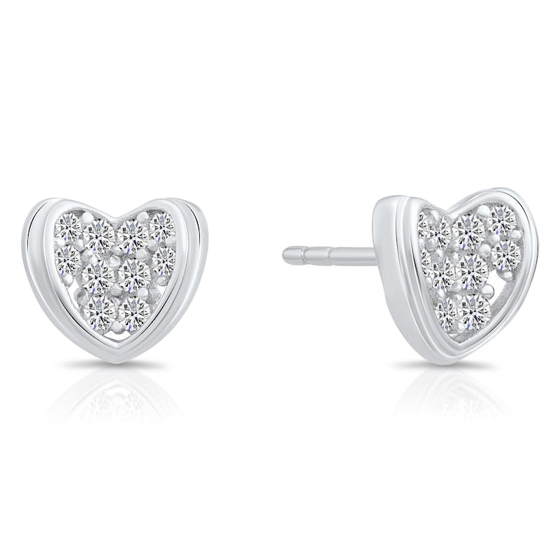 Curved Heart Stud Earrings with CZ in Sterling Silver