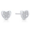 Curved Heart Stud Earrings with CZ in Sterling Silver