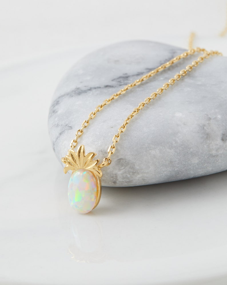 18K Gold Dipped Dainty Necklace | Opal Pineapple Necklace | Opal Pineapple Fruit | Gold Dip Necklace | Gift Idea | Handmade | Custom