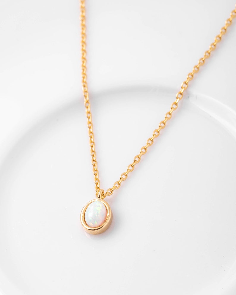 18K Gold Plated Mini Opal Dainty Pendant Necklace | Opal Necklace | Natural Opal Necklace | Gold Dip Necklace | Hope Necklace | Handmade