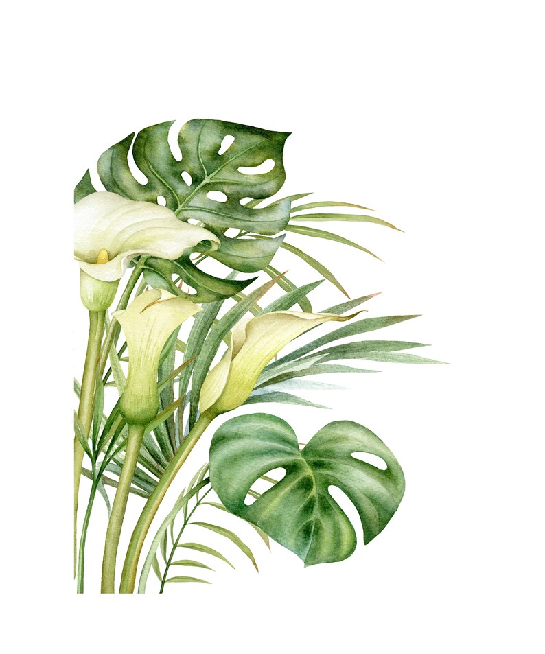 16x20 White Lillies Tropical Floral Wall Art Canvas Print