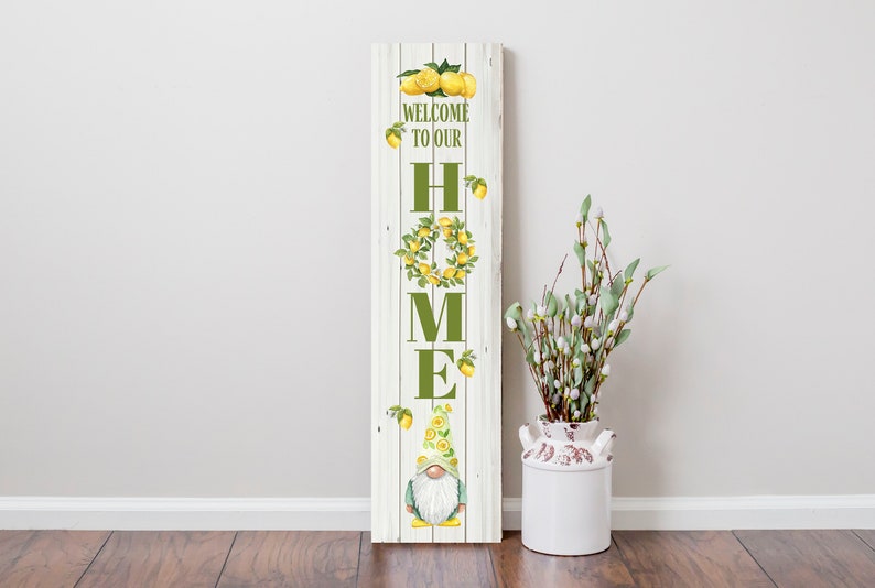 24 Inch (2 Foot Tall) Lemon Gnomes Vertical Wood Print Sign
