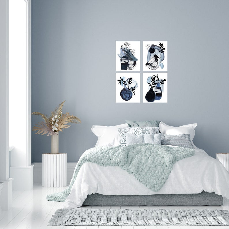 Set of 4 8x10 Sadie Blues Abstract Wall Art Canvas Prints