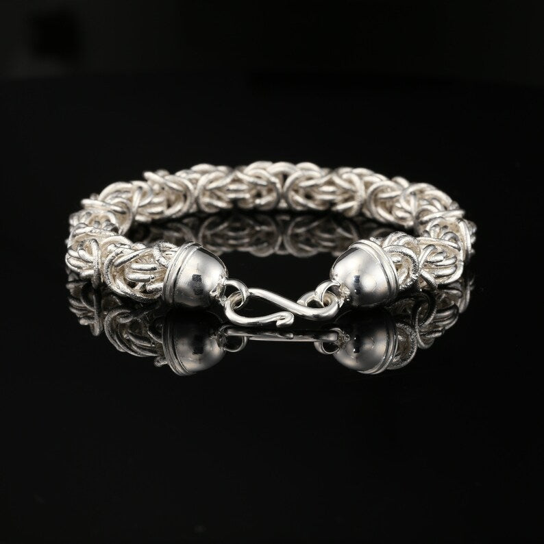 Sterling Silver Handmade Byzantine Chain Bracelet with S-Hook Clasp, Matte, 8.5", Unisex