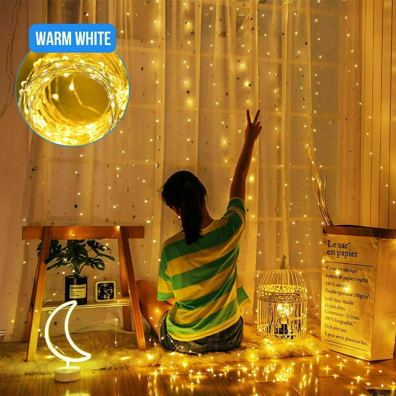 300 LED Window Curtain Lights Twinkle Fairy String Lights with Remote Control For Bedroom Home Party Wedding Decor Special Events Best gift