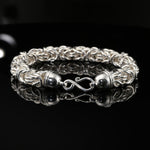 Sterling Silver Handmade Byzantine Chain Bracelet with S-Hook Clasp, 9", Unisex