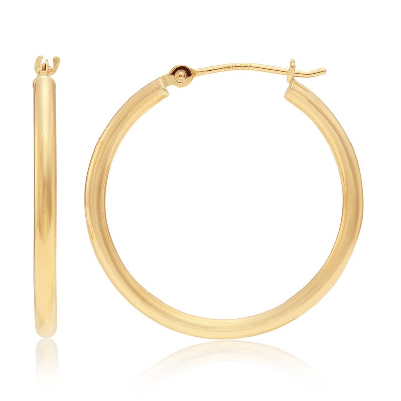 Classy 1 Inch Gold Hoop Earrings, 14k Solid Yellow Gold Polished Hoops
