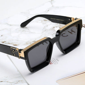 Funky Black Gold Square UV400 Sunglasses Mens Womens Shades