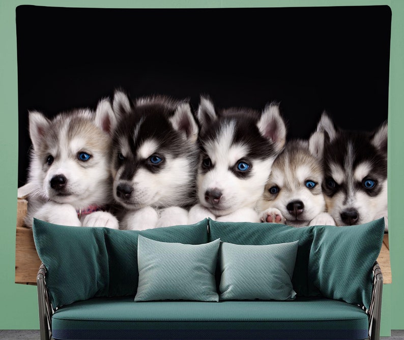 Large Funny Puppy Tapestry Wall Hanging Decor Baby Husky Wall Tapestry for Dog Lover Kids Room Bedroom Living Room Dorm Wall Art Home Decor