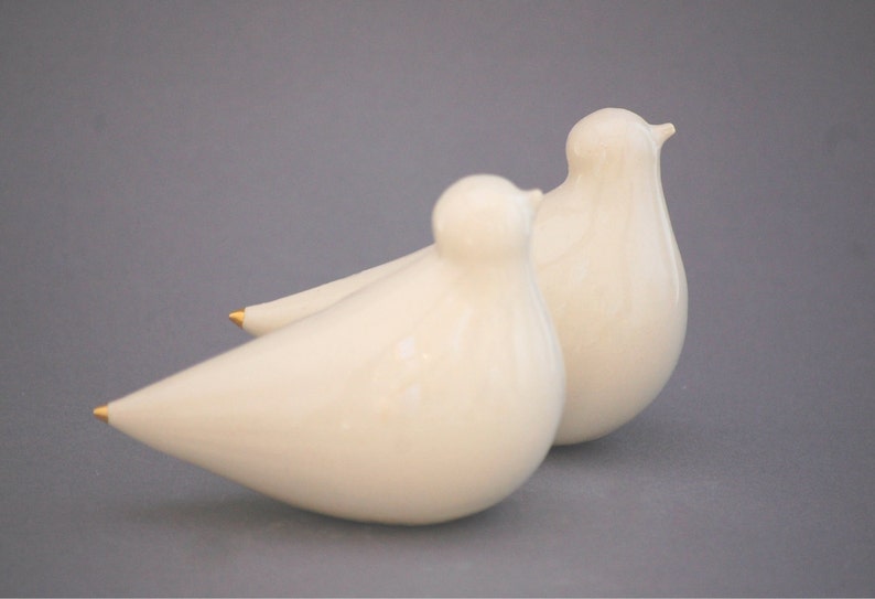 Pair of Porcelain Doves // Gold Tips