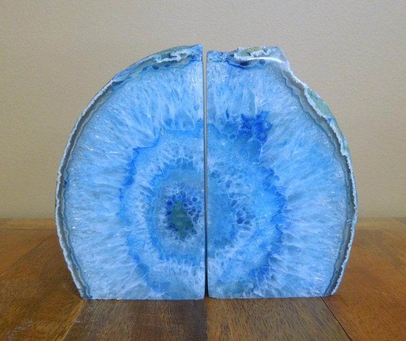 Agate Geode Book End Set Blue Dyed Half Geode Druzy Bookend Rock Formation