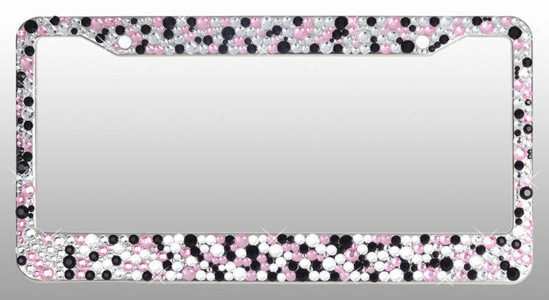 Mix Sizes Black, Clear and Pink Crystal Rhinestone license Plate Metal Frame With Crystal Screw Caps