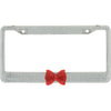 7 Rows of Crystal Diamond Rhinestone Bling License Plate Frame with Center Red Bow Matching cap covers