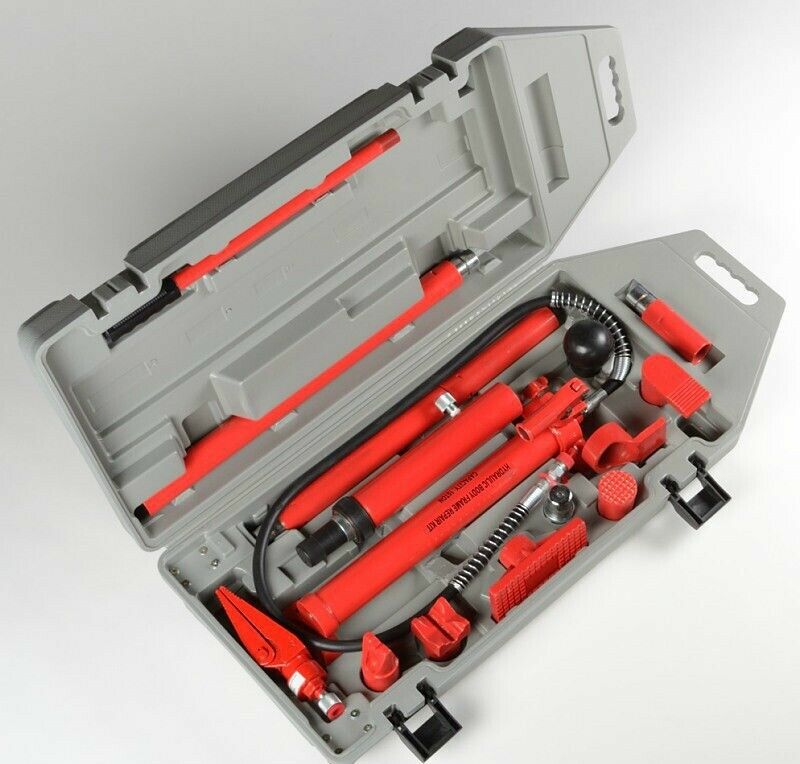 10 Ton Porta Power Hydraulic Body Frame Repair Kit Tools Trucks w/ Wheeled Case