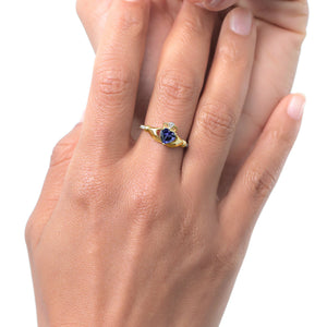 0.64 Ct Heart Shape Blue Iolite White Diamond 10K Yellow Gold Ring