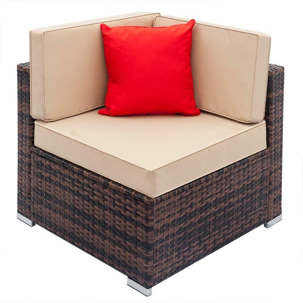 1 Pcs Outdoor Rattan Wicker Corner Sofa Couch Patio Garden Furniture with Cushion