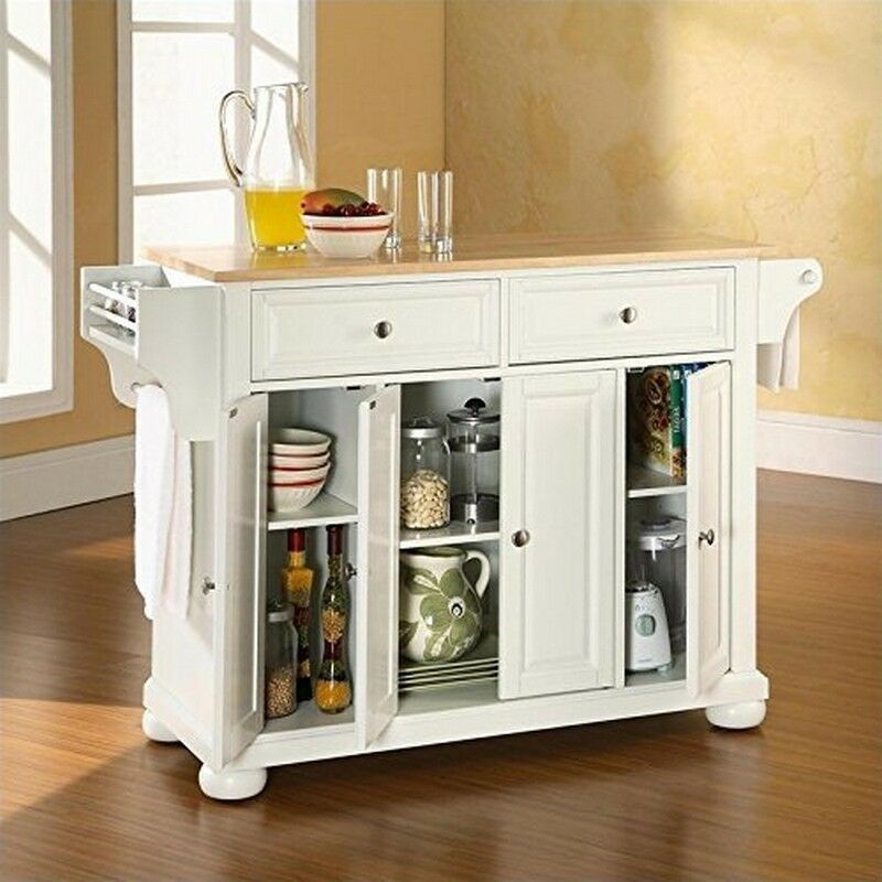 Crosley Furniture Alexandria Natural Wood Top Kitchen Island, White