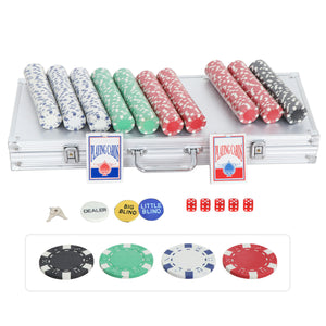 500PCS Chips Poker Dice Chip Texas Blackjack Cards Game Aluminum Case Portable