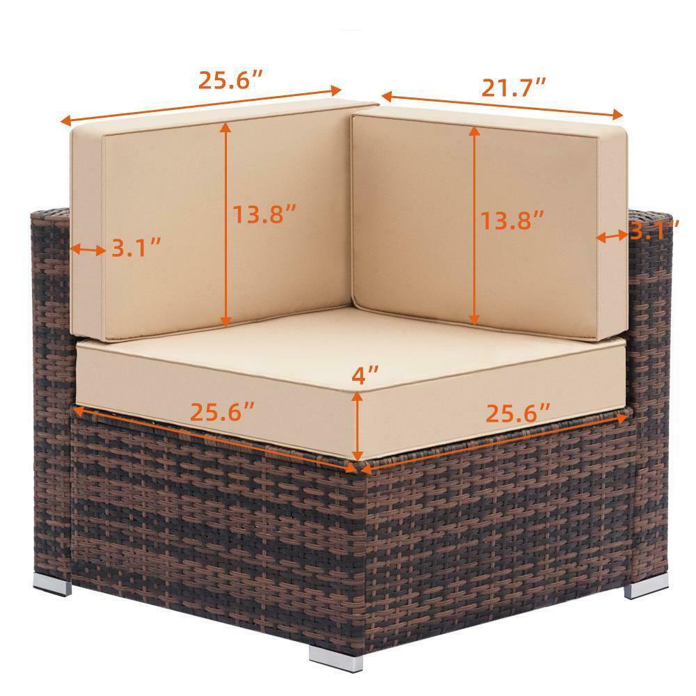 1 Pcs Outdoor Rattan Wicker Corner Sofa Couch Patio Garden Furniture with Cushion