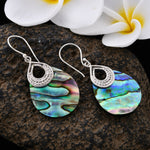 Jewelry Gift 925 Sterling Silver Abalone Shell Dangle Drop Solitaire Earrings