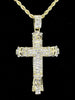 Mens Large Icy Cross Pendant 14k Gold Plated 24" Rope Chain Hip Hop Necklace