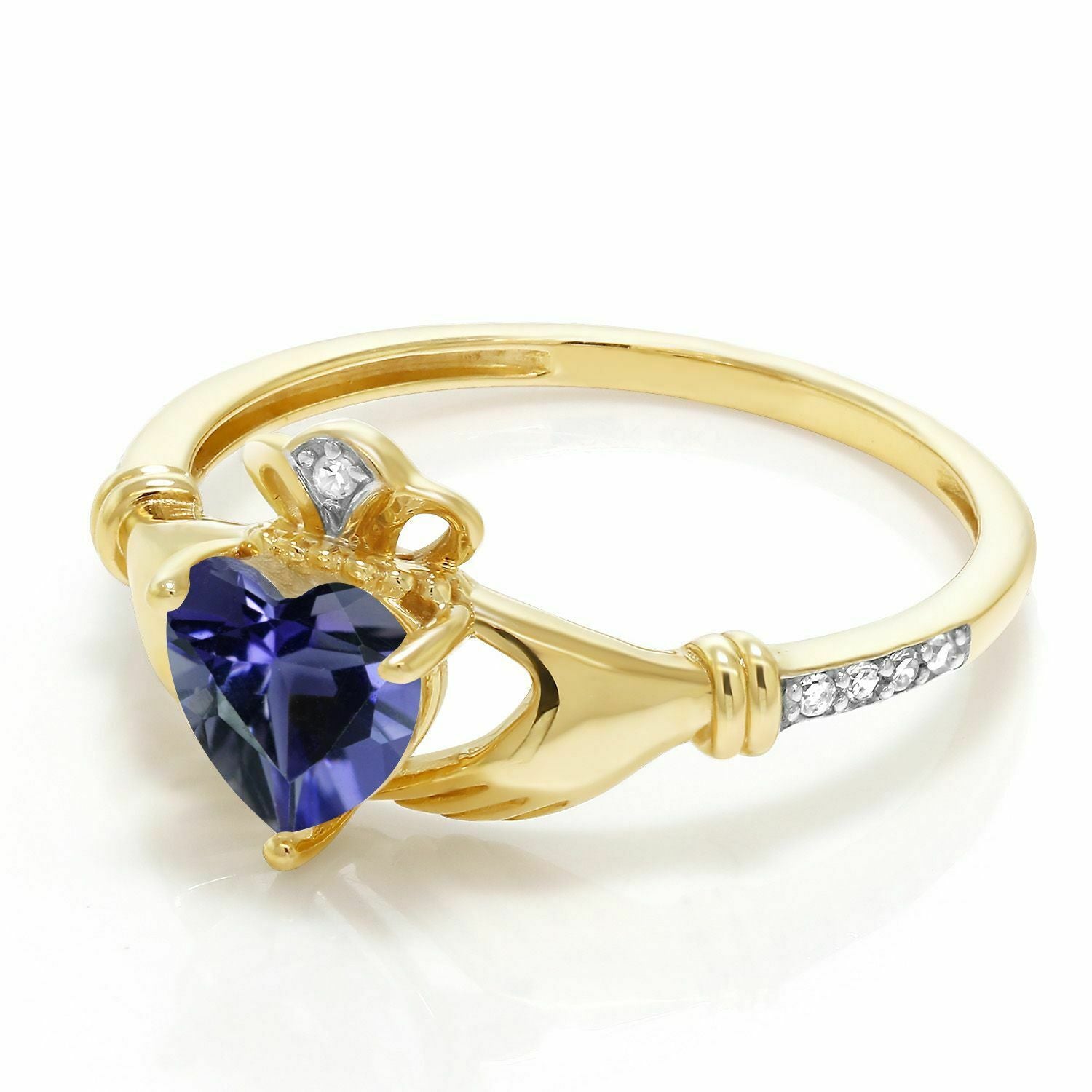 0.64 Ct Heart Shape Blue Iolite White Diamond 10K Yellow Gold Ring