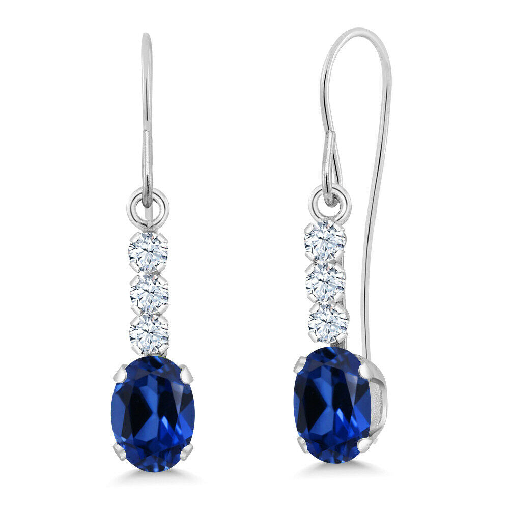 1.54 Ct Oval Blue Created Sapphire 10K White Gold Earrings