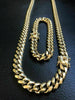 10mm Mens Miami Cuban Link Bracelet & Chain Set 14k Gold Plated Stainless Steel