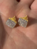 Real Solid 925 Silver Iced Diamond Earrings Screw Back 14k Gold Finish Square