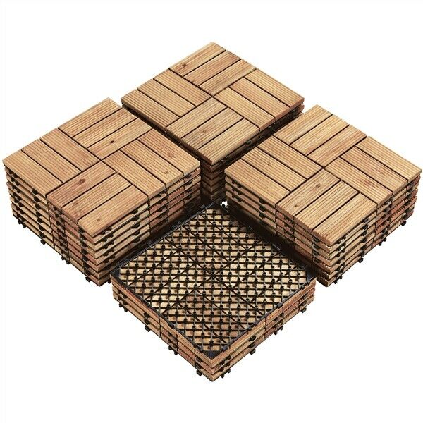 27PCS Fir Wood Flooring Tiles Interlocking Flooring Tiles 12 x 12'' Natural Wood