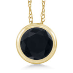 0.46 Ct Round Black Onyx 14K Yellow Gold Pendant With Chain