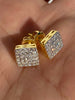 Real Solid 925 Silver Iced Diamond Earrings Screw Back Gold Finish Square 1/3"