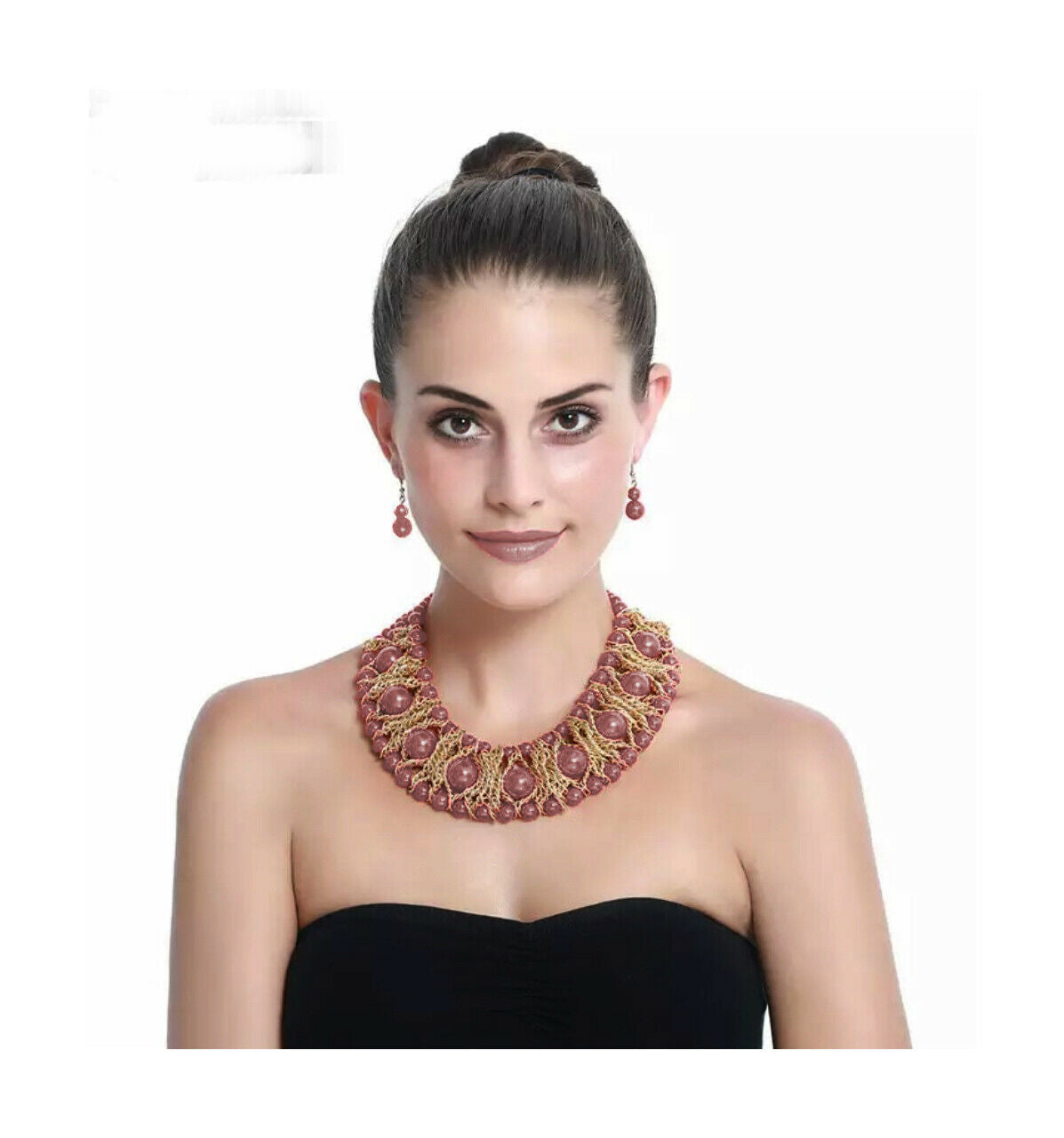 Nataliya Rose Gold African Bead Collar and Earrings Set